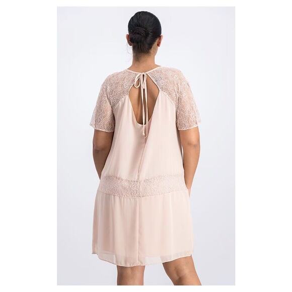 BCBGeneration Dress Women's Medium Pink Chiffon Tiered Lace Aline Rose Smoke - Picture 6 of 8